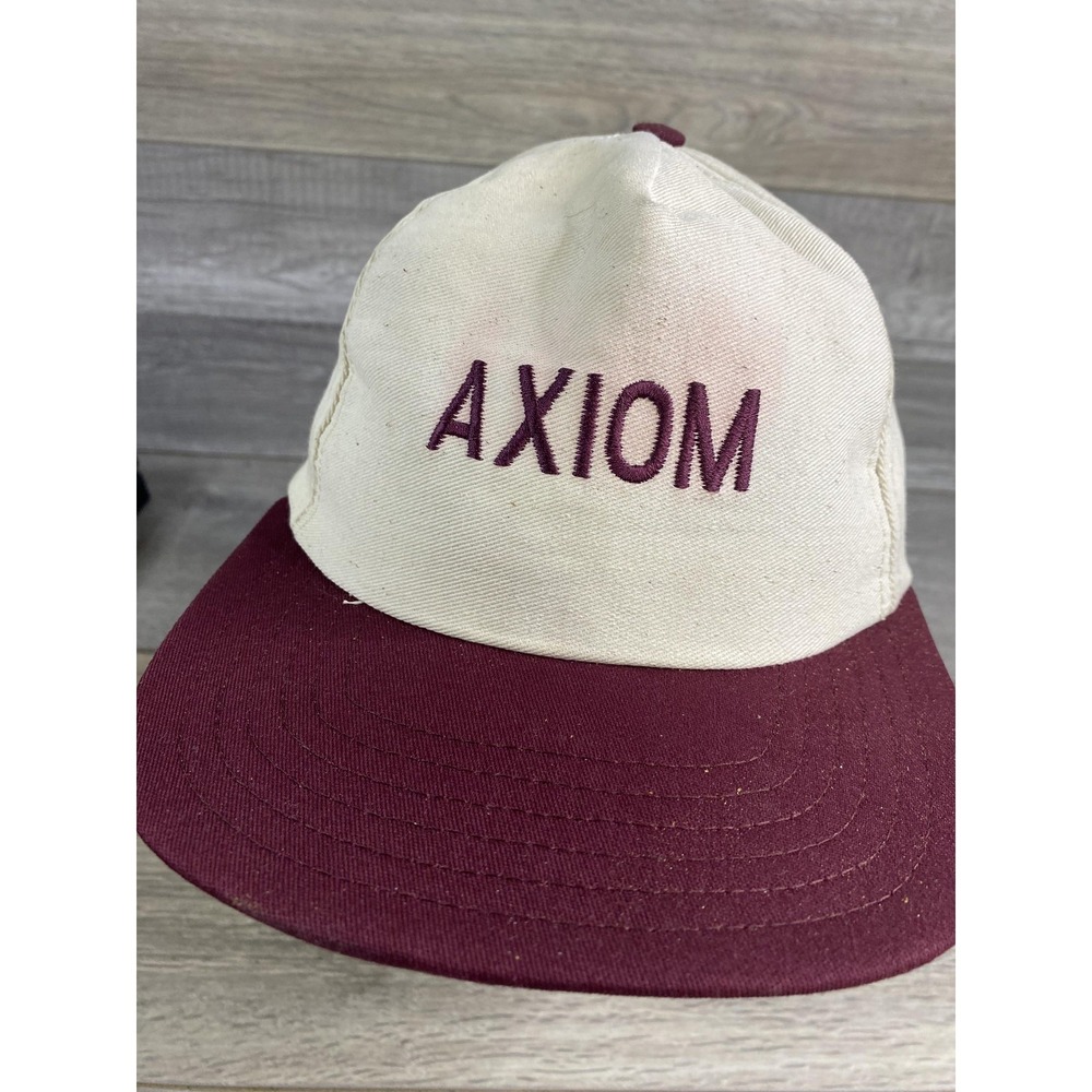 Vintage Strohm Axiom Hat Cap Snap‎ Back One Size Beige Maroon Twill Mens 80s
